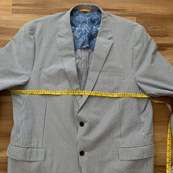 Hickey Freeman Seersucker Blazer Size 48 Regular Blue and White Striped - Picture 2 of 14